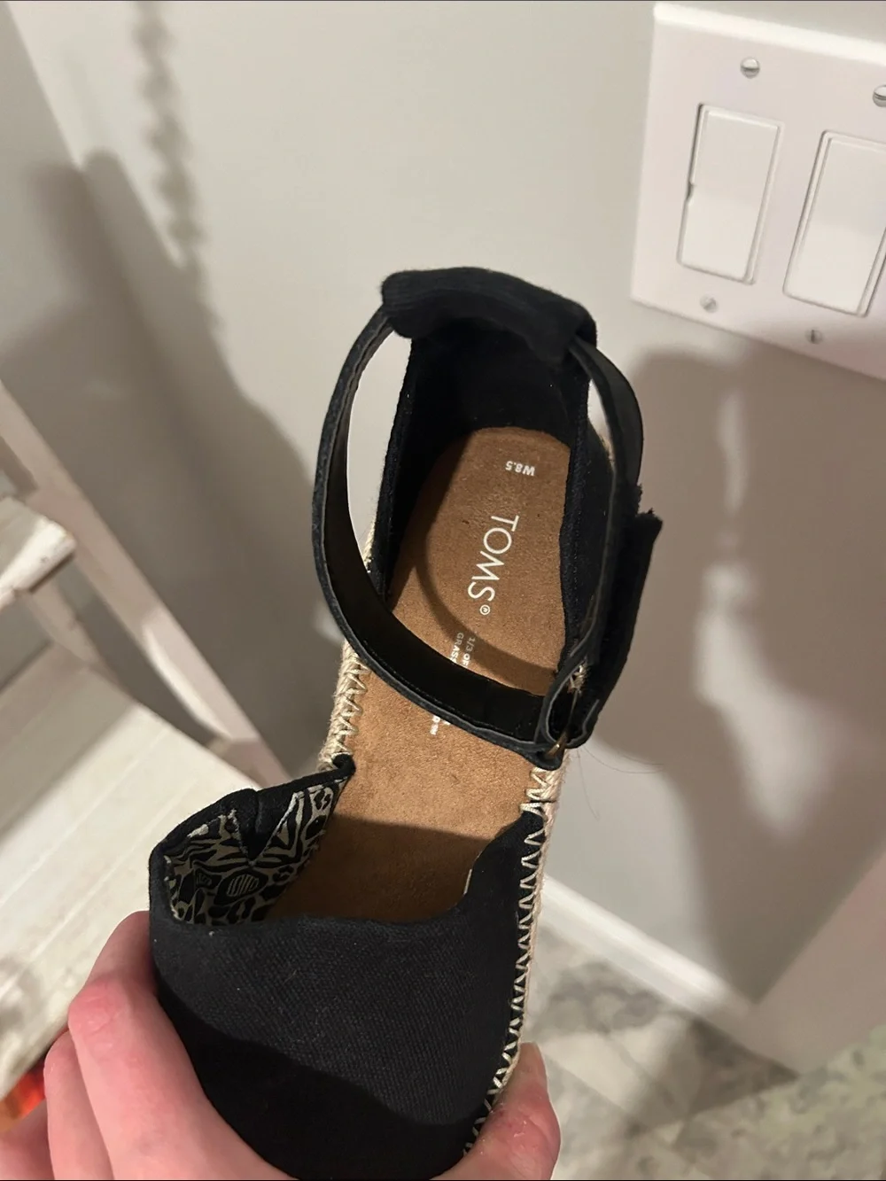 TOMS black canvas espadrille wedge sandals